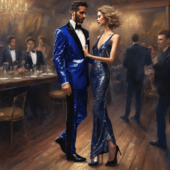 Sequin Suit - Shiny Suit - Royal Suit - Metallic Fabric - Stage Tuxedo - Groom Suit Jacket + Pants - Two Flap Front Pockets