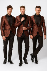 Mens Rust Copper Brick Color Paisley Tuxedo Jacket Dinner and Wedding Blazer With Black Pants Matching Bowtie