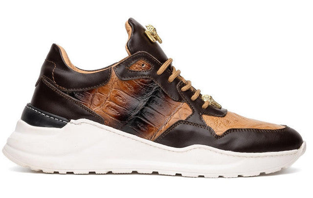 Men's Mauri Rust Brown Baby Croc Sneakers Classic 1   - from alligatorwarehouse.com