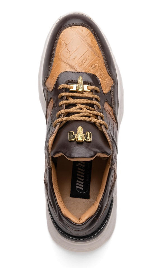 Men's Mauri Rust Brown Baby Croc Sneakers Classic 2   - from alligatorwarehouse.com