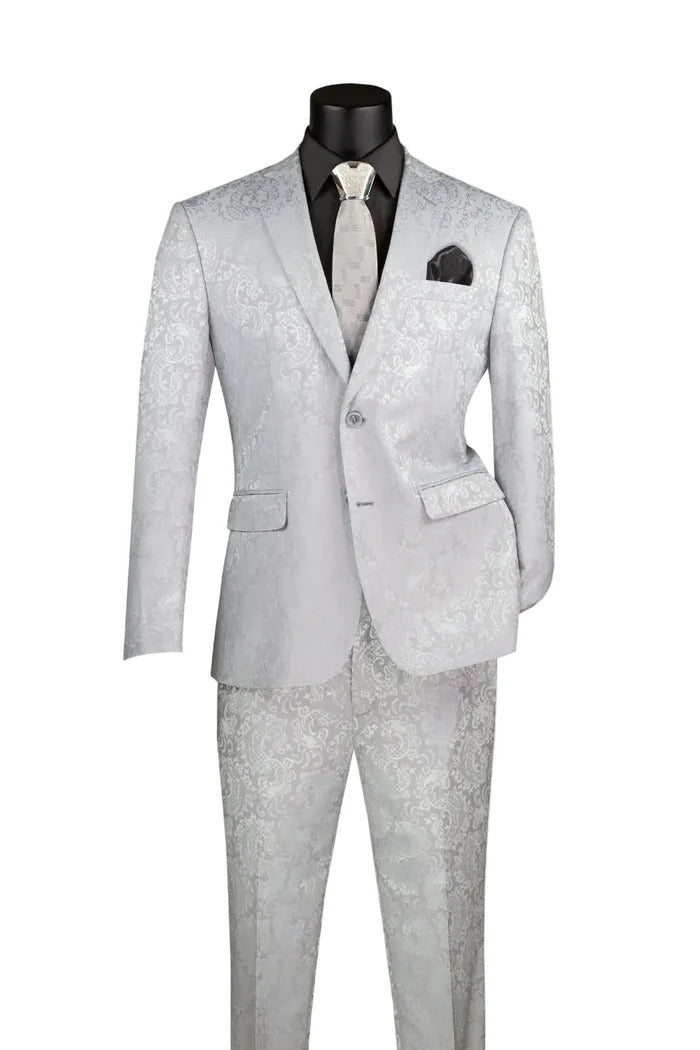 Mens Tone-on-Tone Paisley Slim Fit 2-Piece Formal Suit