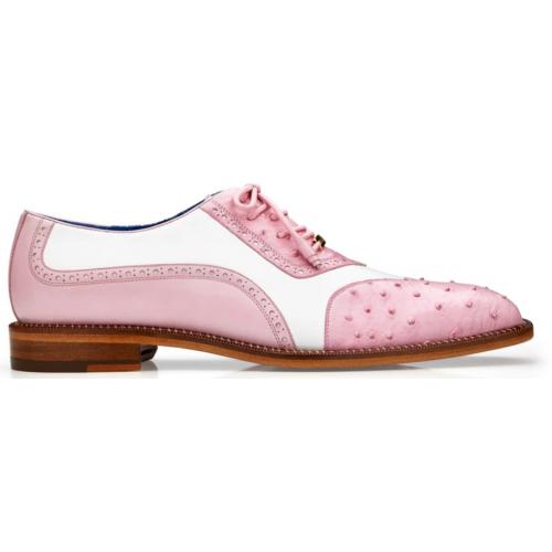 Belvedere Sesto Shoes Men's Pink & White Genuine Ostrich / Calf-skin Leather Oxfords Belvedere Sesto Shoes Men's Pink & White Genuine Ostrich / Calf-skin Leather Oxfords