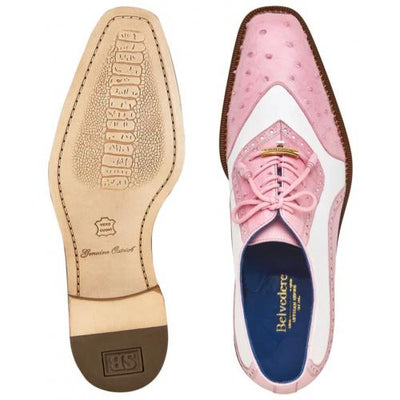 Belvedere Sesto Shoes Men's Pink & White Genuine Ostrich / Calf-skin Leather Oxfords 4 MEN R54 ROSE PINK/WHITE-M-06  - from alligatorwarehouse.com