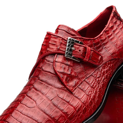 Marco Di Milano Rovigo Men' Shoes Red Genuine Caiman Crocodile Dress Single Monk-strap Loafers 3 ROVIGO_CAIMAN FUSCUS_RED_8  - from alligatorwarehouse.com