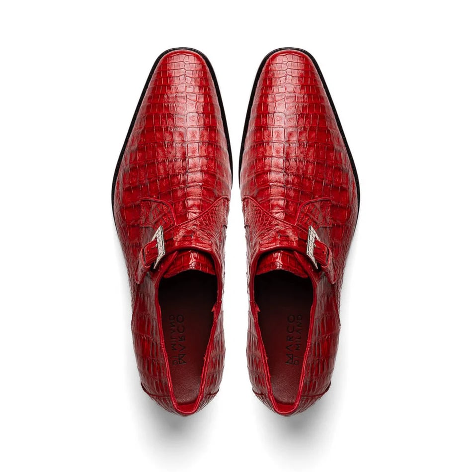 Marco Di Milano Rovigo Men' Shoes Red Genuine Caiman Crocodile Dress Single Monk-strap Loafers Marco Di Milano Rovigo Men' Shoes Red Genuine Caiman Crocodile Dress Single Monk-strap Loafers