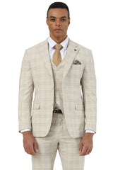 Men's Designer Stacy Adams Vested Glen Plaid Suit in Beige