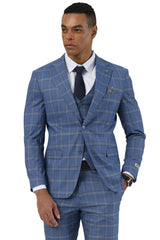 Men's Designer Stacy Adams Vested Glen Plaid Suit in Blue