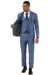 Men's Designer Stacy Adams Vested Glen Plaid Suit in Blue