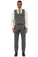 Men's Designer Stacy Adams Vested Glen Plaid Suit in Charcoal & Brown