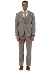Men's Designer Stacy Adams Vested Suit in Light Brown Sharkskin Weave