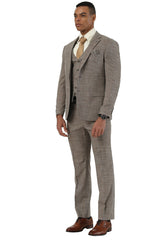 Men's Designer Stacy Adams Vested Suit in Light Brown Sharkskin Weave