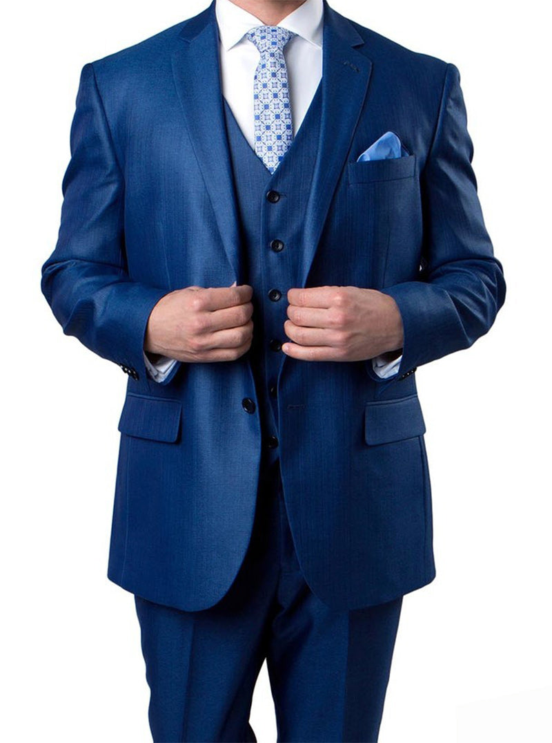 Blue 3 Piece Modern Fit Suit 2 Button V-Neck Vest 1 SO4M158-11-34R  - from alligatorwarehouse.com