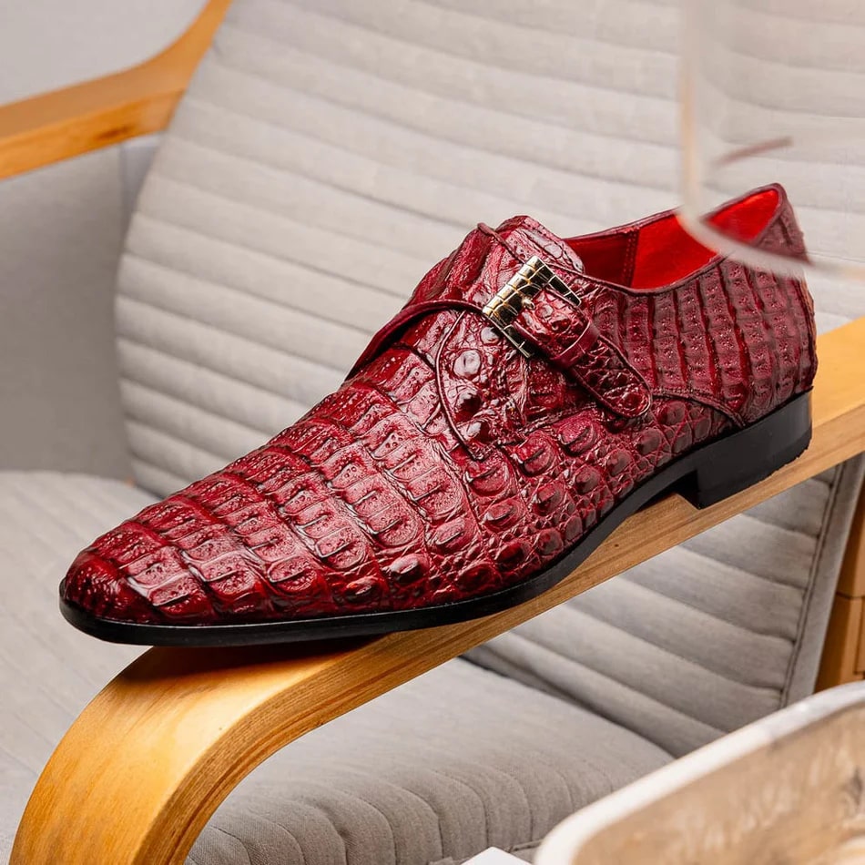 Marco Di Milano Rovigo Men's Shoes Wine Exotic Crocodile Skin Single Monk-strap Loafers 6 ROVIGO_CAIMAN FUSCUS_RUS COGNAC (*NEW)_8.5  - from alligatorwarehouse.com