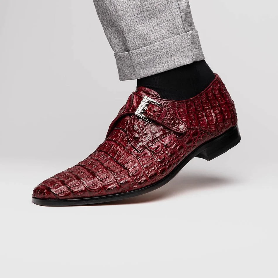 Marco Di Milano Rovigo Men's Shoes Wine Exotic Crocodile Skin Single Monk-strap Loafers 9 ROVIGO_CAIMAN FUSCUS_RUS COGNAC (*NEW)_8.5  - from alligatorwarehouse.com