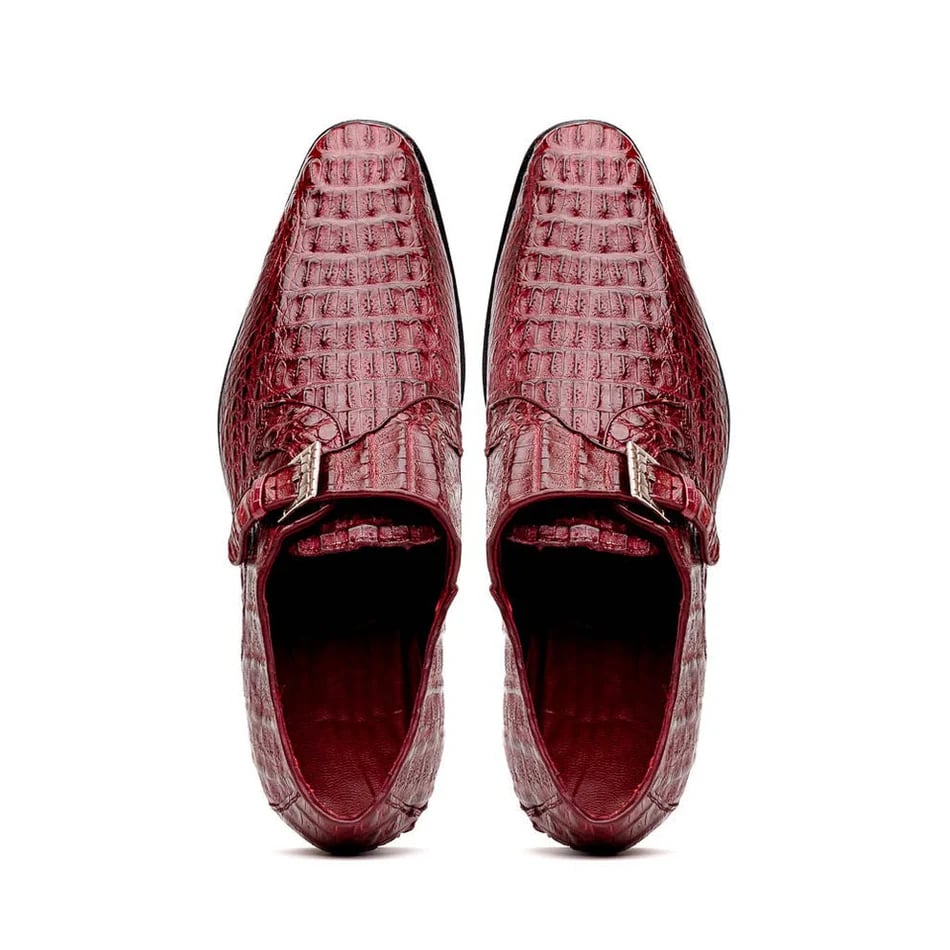Marco Di Milano Rovigo Men's Shoes Wine Exotic Crocodile Skin Single Monk-strap Loafers 3 ROVIGO_CAIMAN FUSCUS_RUS COGNAC (*NEW)_8.5  - from alligatorwarehouse.com