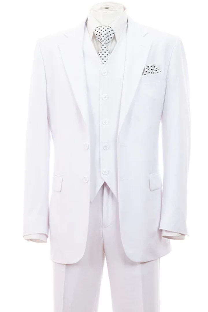 White Wedding Suit For Men - Perfect For Groom - Mens Modern Fit 2 Button Vested Basic Suit In White