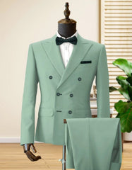 Mens Sage Green Double Breasted Suit - Mens Summer Color Light Weight Suit