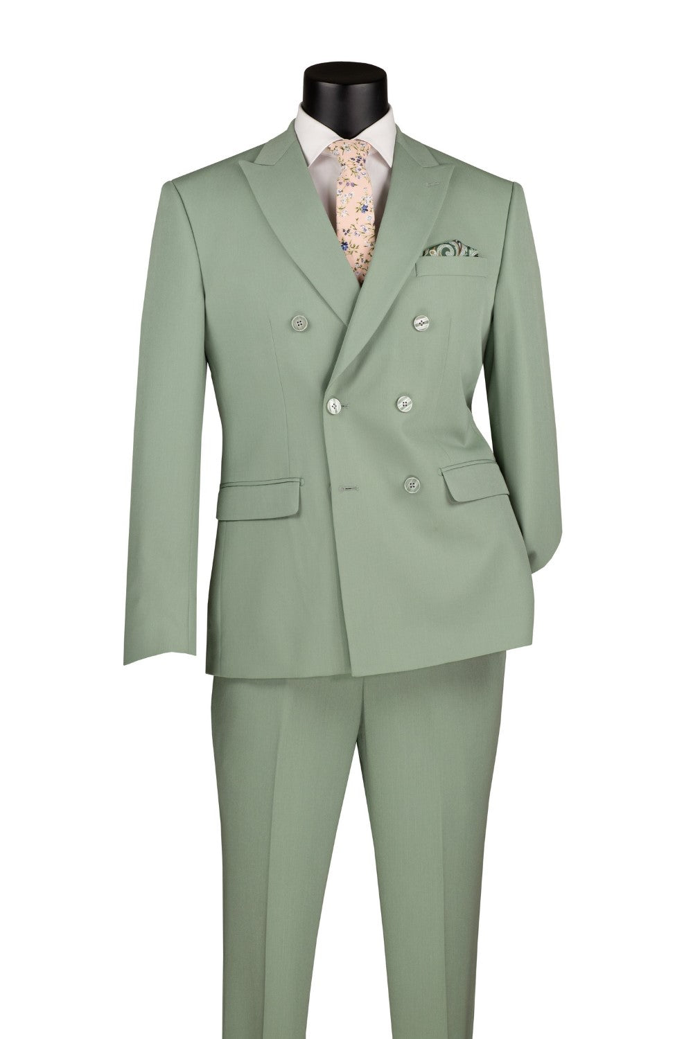 Sage Slim Fit Double Breasted 2 Piece Suit with Flexible Elastic Waistband