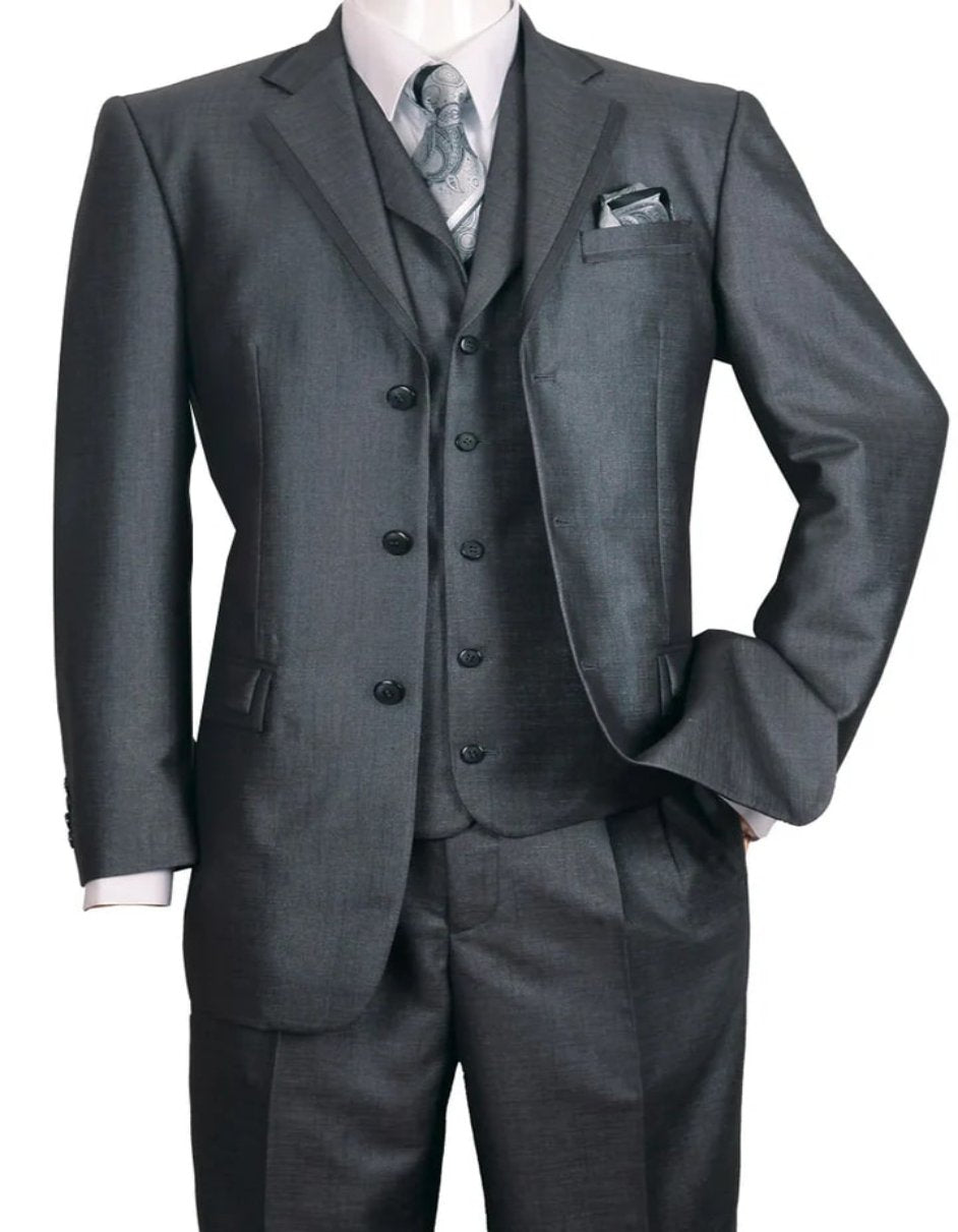 Pleated?ÿDress?ÿMen?ÿSuits - Mens 3 Button Vested Textured Shiny Sharkskin Black Church Suit
