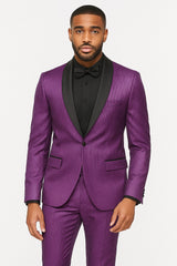 Mens Shiny Purple Tuxedo Jacket with Black Satin Shawl Lapel ƒ?? Formal Party Blazer for Prom and Weddings