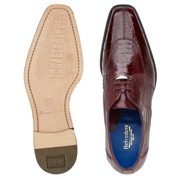 Men's Belvedere Siena Ostrich Leg Moc Toe Dress Shoe in Burgundy 3 MEN 1463 BURGUNDY-M-09  - from alligatorwarehouse.com
