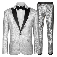 Sequin Suit - Silver Grey Shiny Suit Perfect for Stage or Prom Fancy Pattern Glitter Fabric