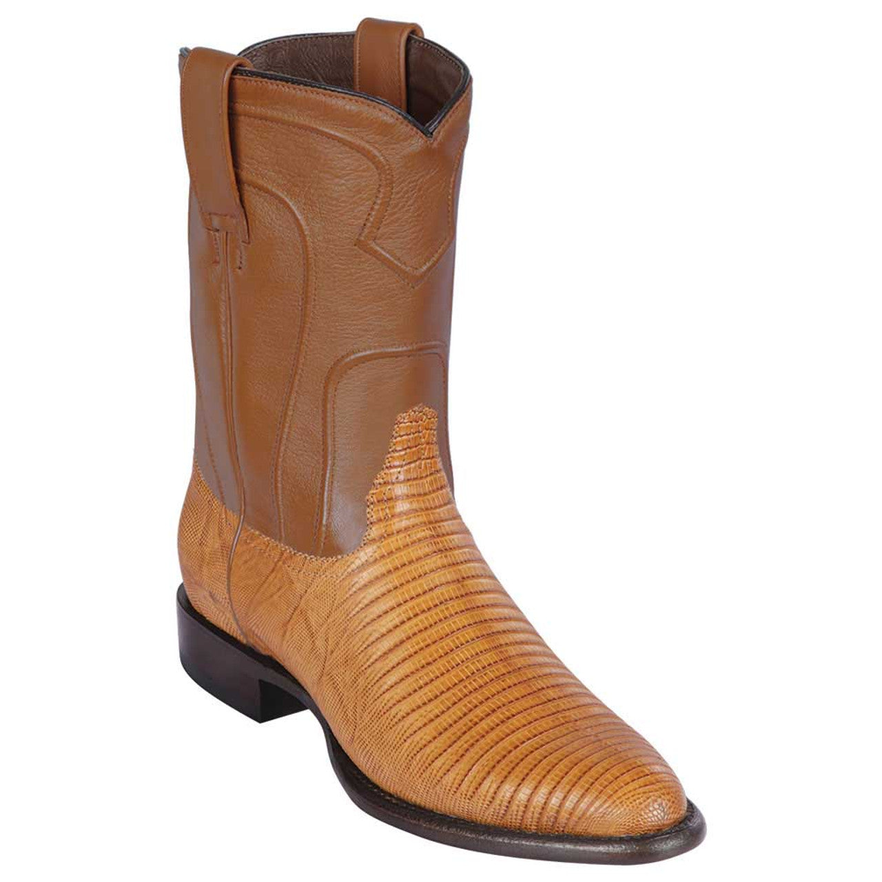 Los Altos Mens Genuine Lizard Teju Skin Saddle Roper Round Toe Boot 1   - from alligatorwarehouse.com