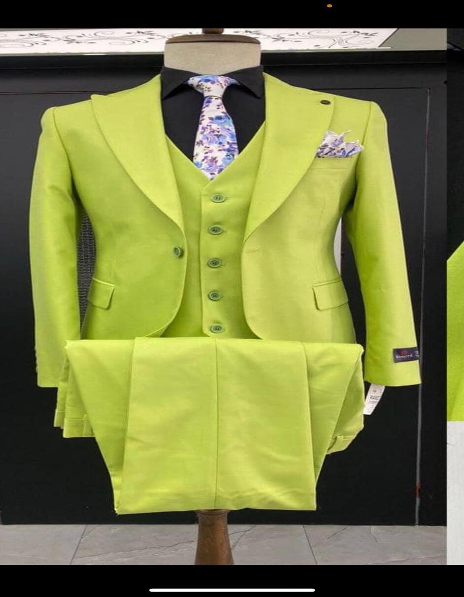 Men's Lime Green Three-Piece Suit with Floral Tie ƒ?? Slim Fit Tuxedo for Weddings & Parties 5   - from alligatorwarehouse.com