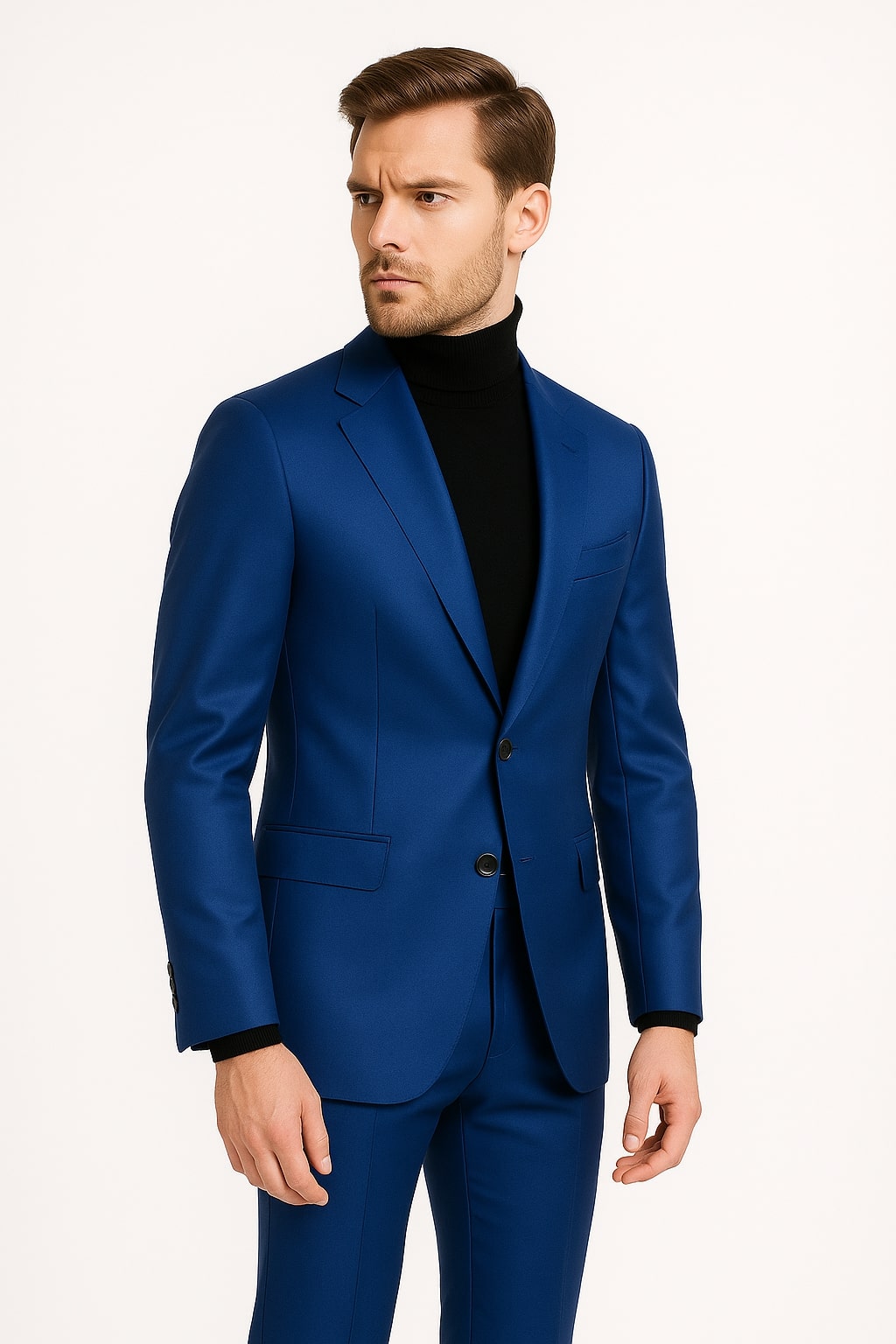 Men's Royal Blue Shiny Satin Suit – 2-Piece Slim Fit Tuxedo with Peak Lapel 6   - from alligatorwarehouse.com