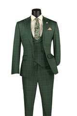Slim Fit 3 Piece Stretch Fabric Suit in Green