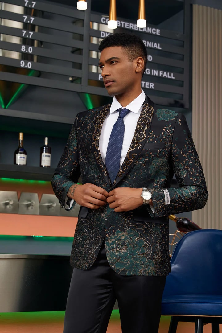 Men's Stacy Adam's Designer Prom & Wedding Tuxedo Green and Gold Jacket 1   - from alligatorwarehouse.com