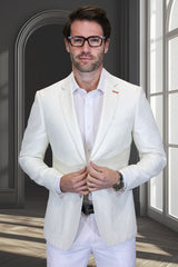 Men's Modern Fit Patch Pocket Designer Wool Summer Blazer in Ivory Windowpane Plaid