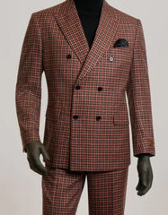 Steve Harvey Suits Brand - Mens Gray and Burnt Rust Checkered Suit - Plaid Textured Pattern Suit  Modern Fit