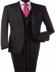 Steve Harvey Suits Brand - Men's Black 3 Piece Peak Lapel Suit