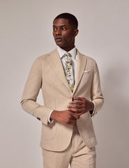 Mens Linen Suit For Beach Wedding - Summer Slim Suit in Stone