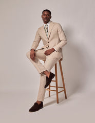 Mens Linen Suit For Beach Wedding - Summer Slim Suit in Stone