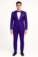 Purple Tuxedo Suit for Men ƒ?? Stylish Two-Piece Prom and Wedding Suit with Matching Satin Lapel
