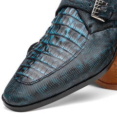 Marco Di Milano Toluca Blue / Black Jean Monk Strap Lizard & Crocodile Shoes