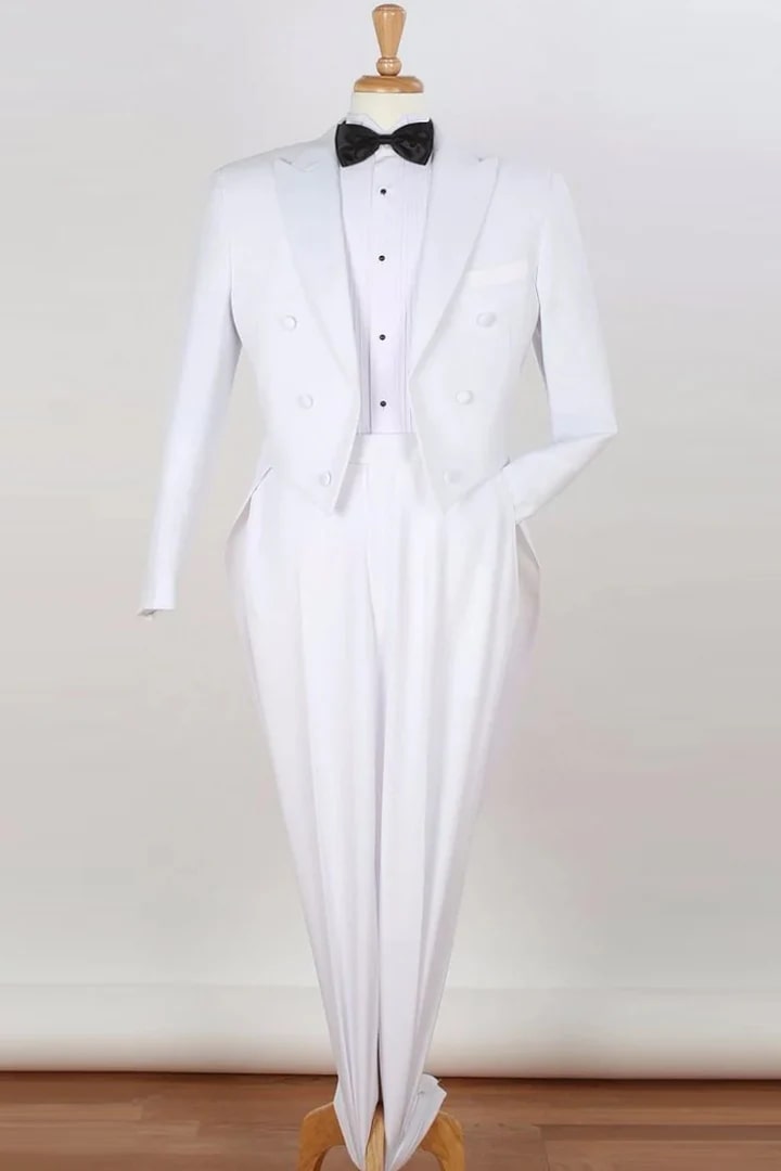 All White Mens Tuxedo - Wedding Suit - Mens Classic Fit Long Tail Tuxedo In White