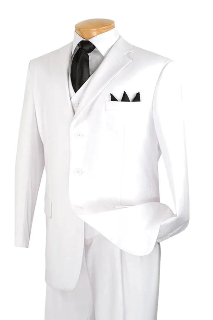 White Wedding Suit For Men - Perfect For Groom - Mens 3 Button Classic Fit Vested Basic Suit In White