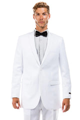 White Wedding Suit For Men - Perfect For Groom - Men's Two Button Hybrid Fit Basic Business Suit In White