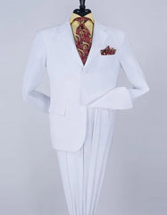 White Wedding Suit For Men - Perfect For Groom - Mens Classic Fit Three Button Poplin Two Piece Suit In White