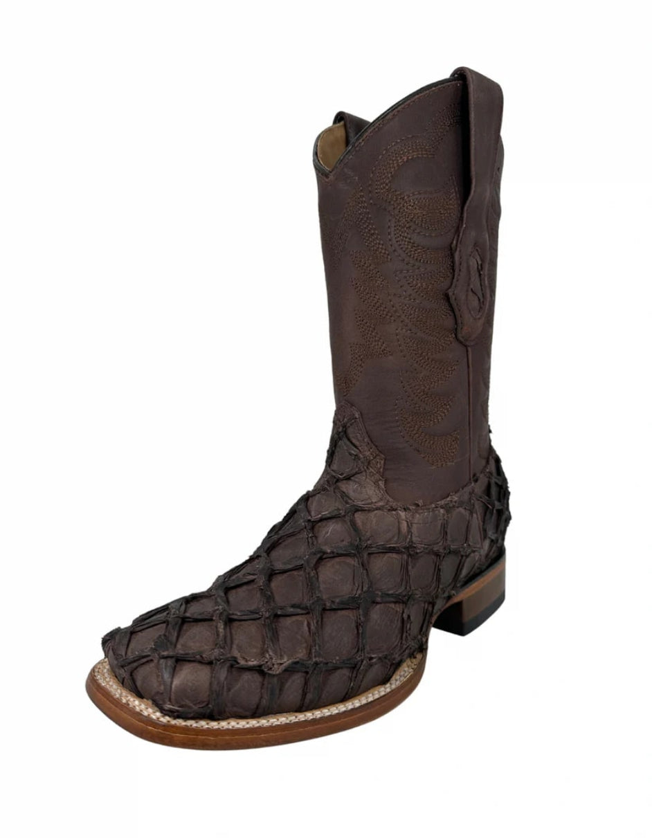Los Altos Men's Tabacco Genuine Pirarucu Wide Square Toe Boot 2   - from alligatorwarehouse.com