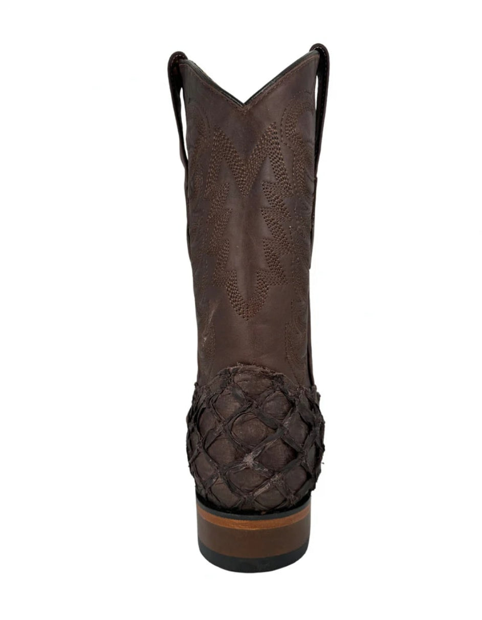 Los Altos Men's Tabacco Genuine Pirarucu Wide Square Toe Boot 1   - from alligatorwarehouse.com