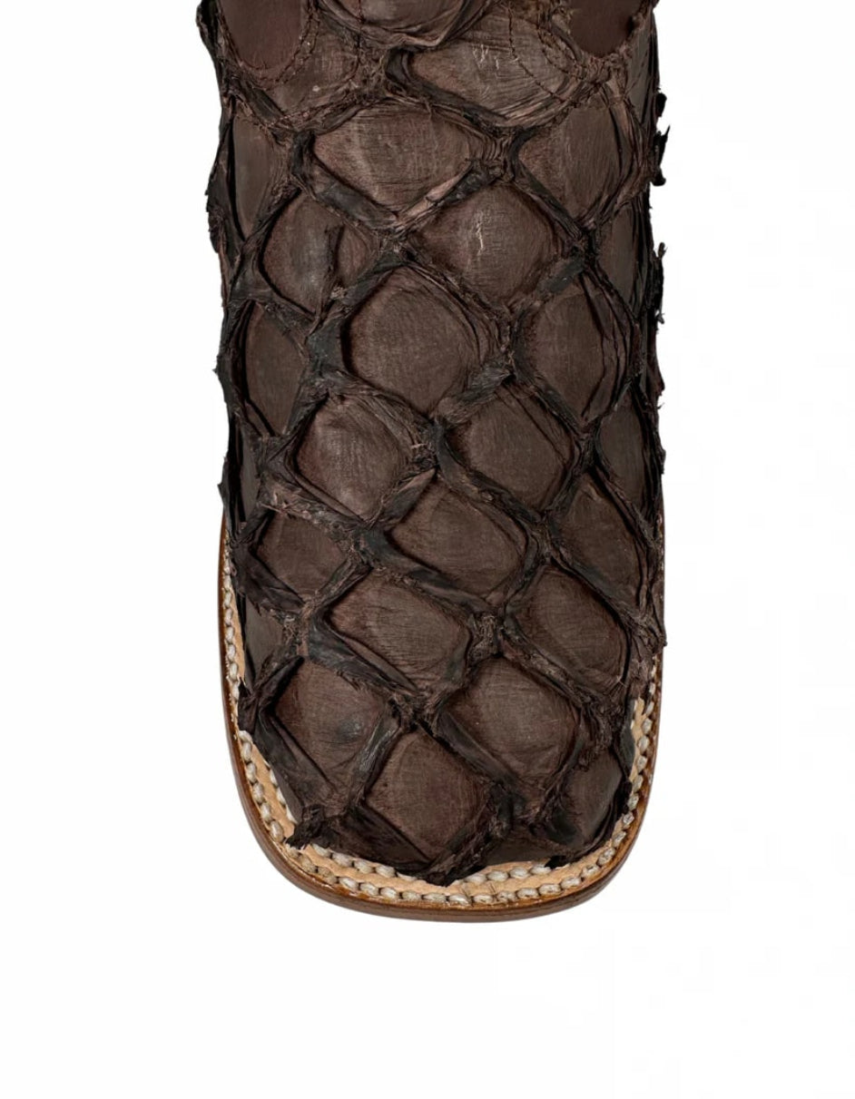 Los Altos Men's Tabacco Genuine Pirarucu Wide Square Toe Boot 4   - from alligatorwarehouse.com