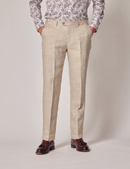 Mens Linen Suit For Beach Wedding - Summer  Suit in Natural Herringbone Tailored Fit