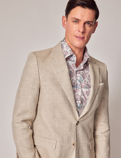 Mens Linen Suit For Beach Wedding - Summer  Suit in Natural Herringbone Tailored Fit 2 QP-8734  - from alligatorwarehouse.com