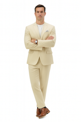 Mens Two Piece Linen Suit Relaxed Hybrid Fit No Collar