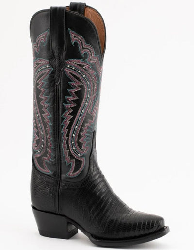 Ferrini Women's Taylor Snip Toe Genuine Lizard Boots - Black 1 81161-04-075-B  - from alligatorwarehouse.com