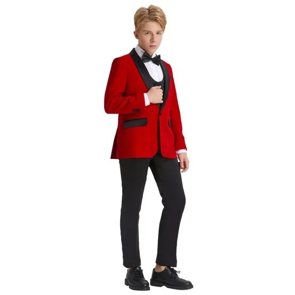 5pc Red Boys Velvet Includes Bowtie Tuxedo by Tazio